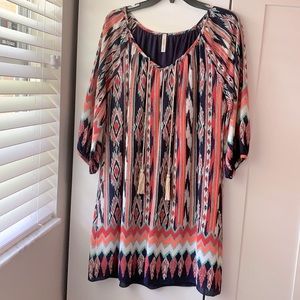 Orange Creek Vibrant Boho dress with Tassels Large